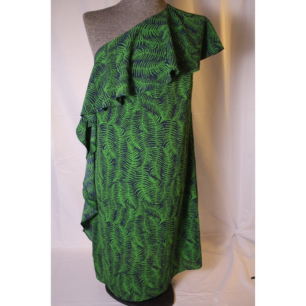 NWT Michael Kors Women 4 Green Fern Ruffles One-Shoulder Stretch‎ Summer Dress